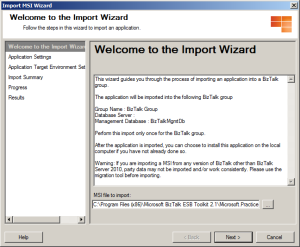 BizTalk Application Import Wizard Begin
