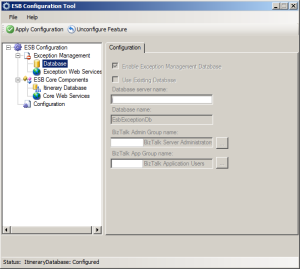 ESB Configuration Tool - Exception Management Database